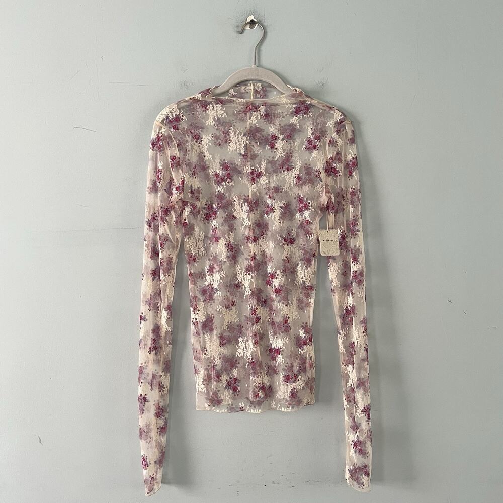 NWT Free People Lady Lux Ivory Combo Sheer Mesh Printed Layering Top - Picture 4 of 9